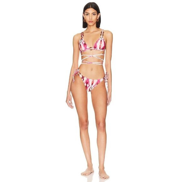 PatBO Twist String Bikini Bottom in Flamant Large New Womens Swim - Picture 4 of 16